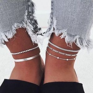Silver Plated Set of 5 dainty Anklets